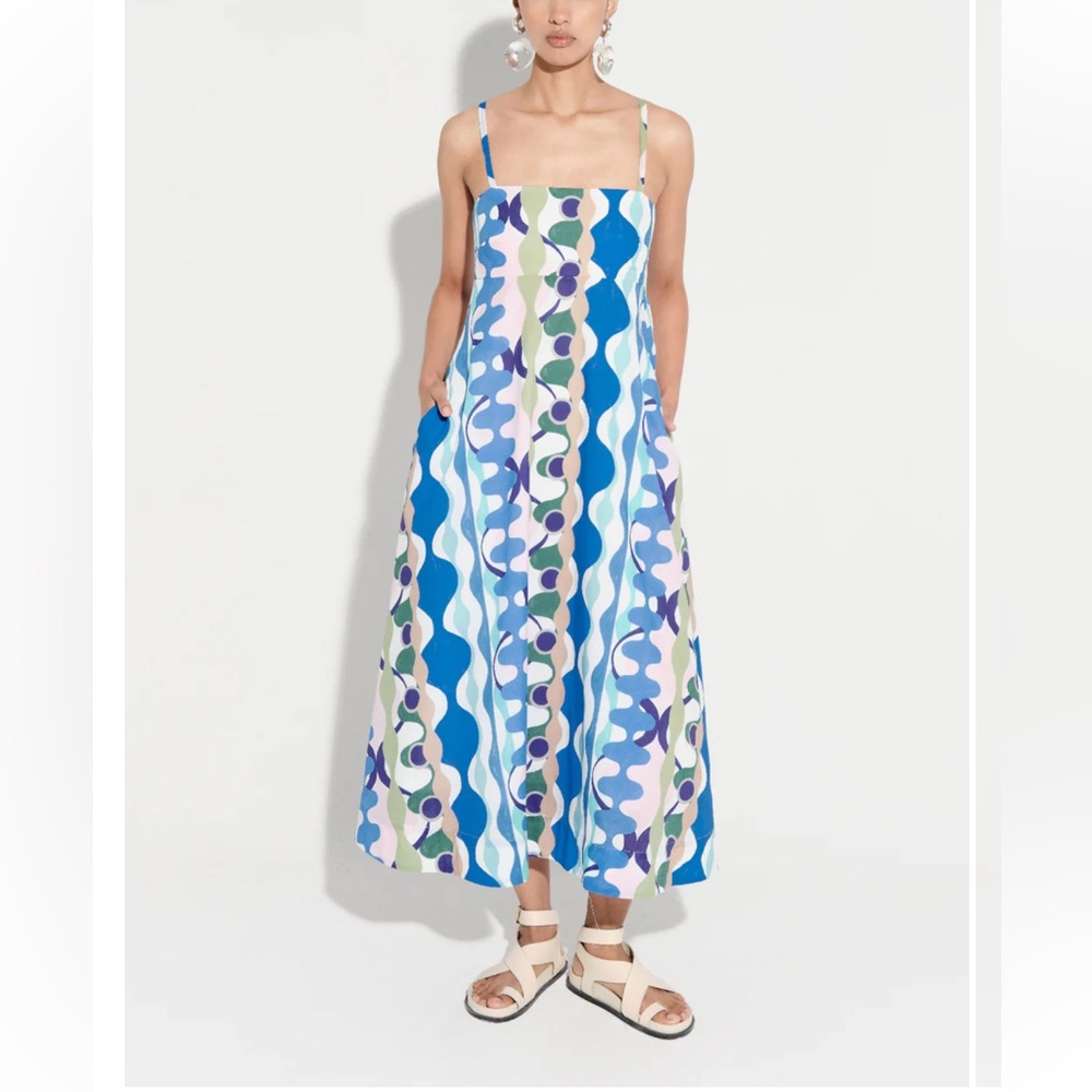 Blue and White Resort Spaghetti Strap Maxi Dress